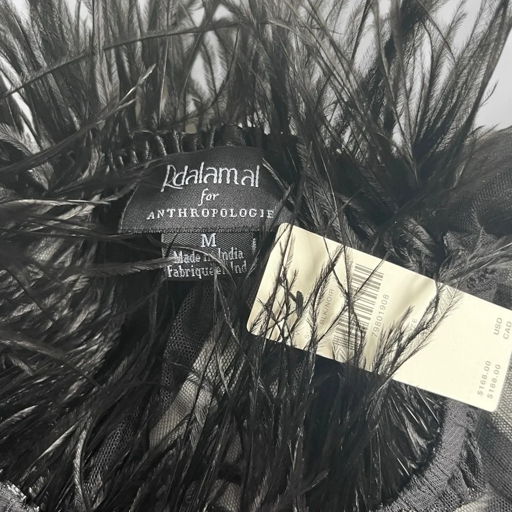 Anthropologie Rdalamal Black Ruffled Sheer Blouse Long Sleeve Feather Trim New M - Picture 9 of 13